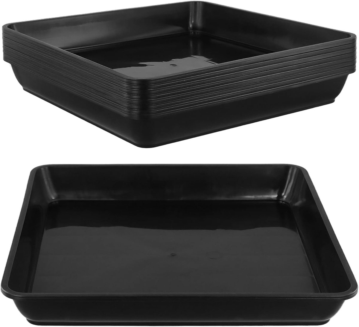 8 stuks onderzetters voor bloempot, zwart, rechthoekig, 29 x 29 cm, plantenonderzetters, vierkant, van robuust kunststof, bloempotonderzetters voor binnen en buiten, lekbak voor bloempotten
