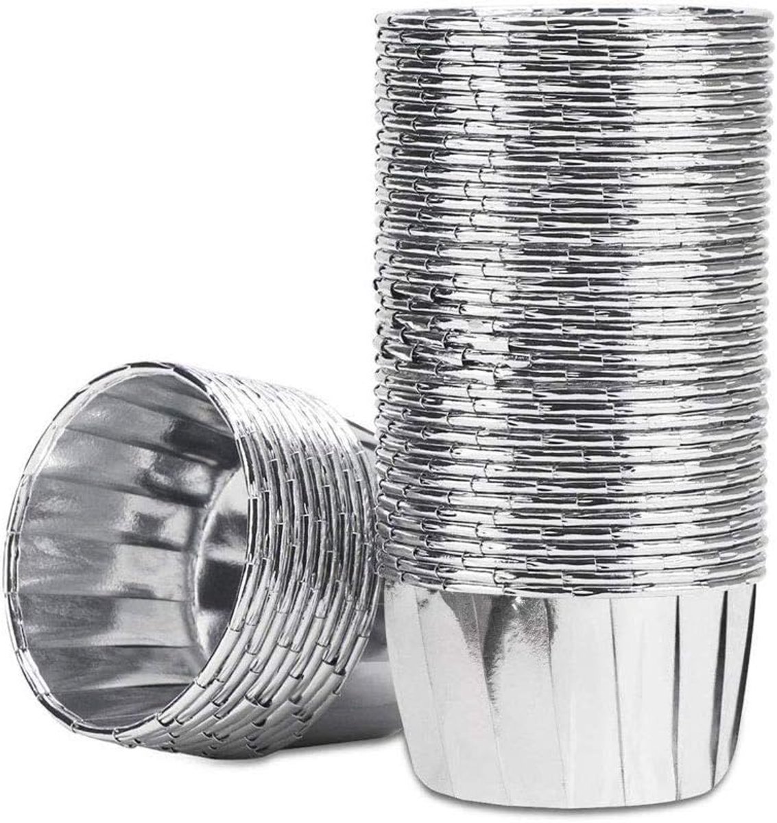 Papieren bakvormen, muffinvormen, 50 stuks wegwerpmuffins, voor Kerstmis, bruiloft, verjaardagsfeest, 7 kleuren (zilver)