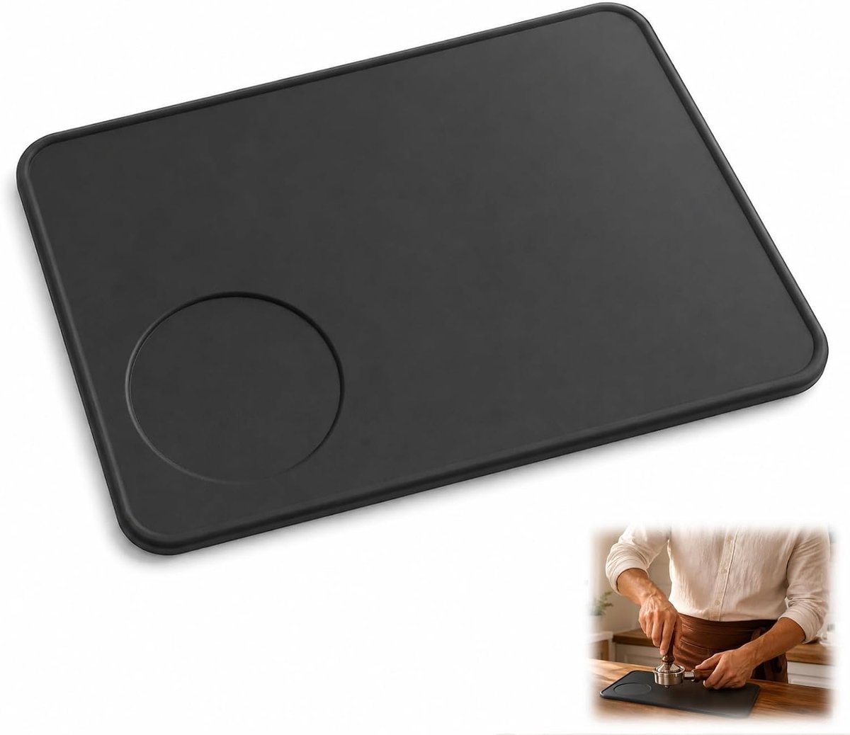 Stempelmat voor espresso, siliconen koffiezetmat, 20 x 15 x 0,5 cm, voor espressomachine, antislip, bescherming, werkblad Barista voor espresso, koffiezetapparaat, tamperfilter