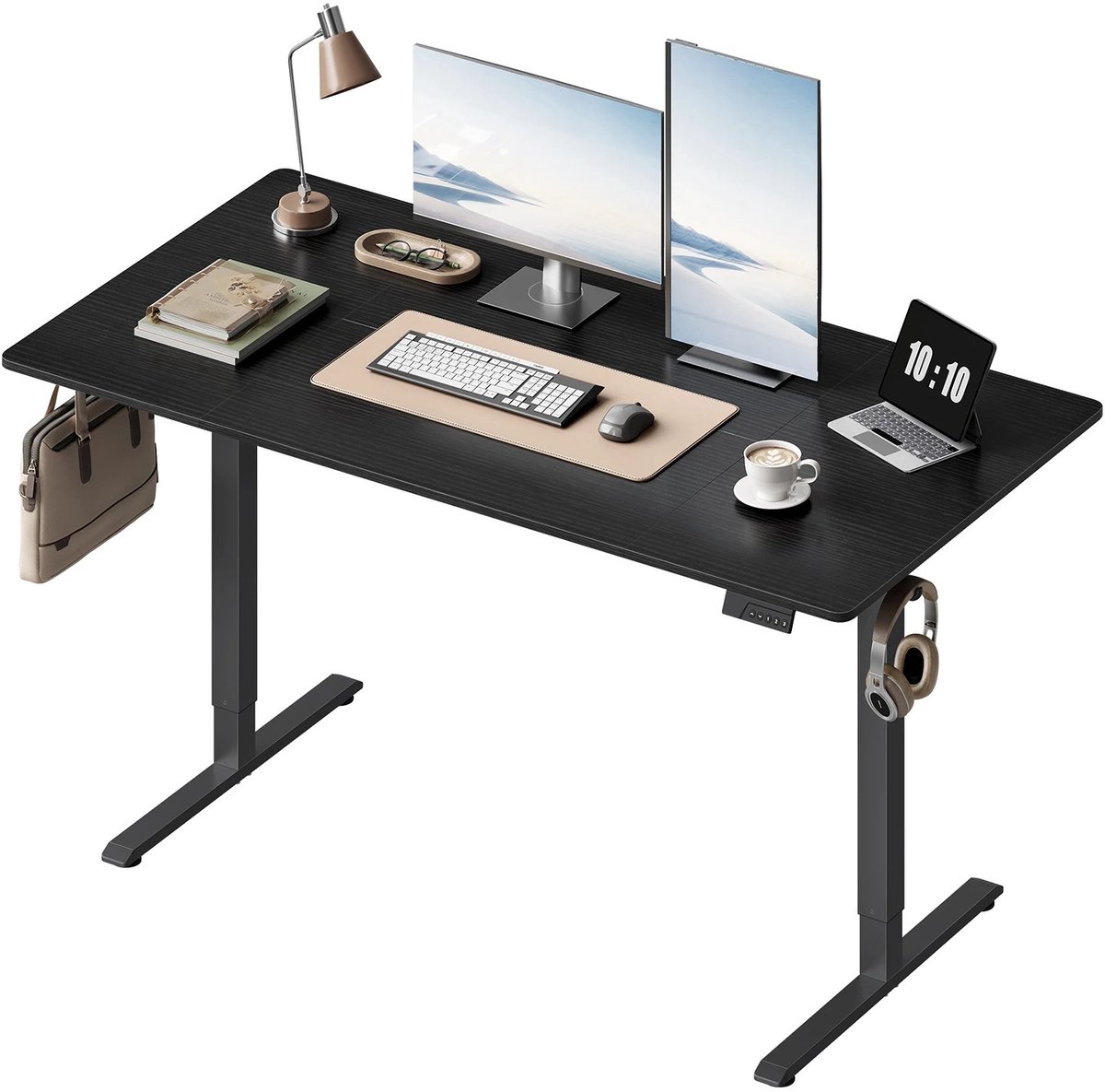 Bresht Zit-Sta Bureau - Elektrisch in hoogte verstelbaar - 80kg draagvermogen - Oververhittingsbeveiliging - Zwart - 140 x 60 cm