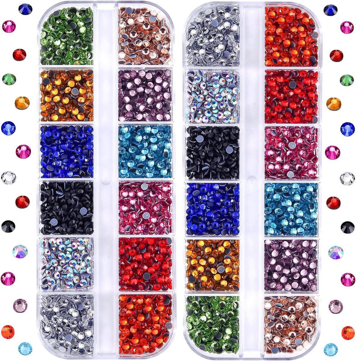 Bedazzler kit hotfix steentjes voor kleding ambacht, 4000 stuks kristallen strass steentjes platte achterkant ronde edelstenen voor hotfix applicator, SS10 (2,7-2,9 mm) met zwart rood groen
