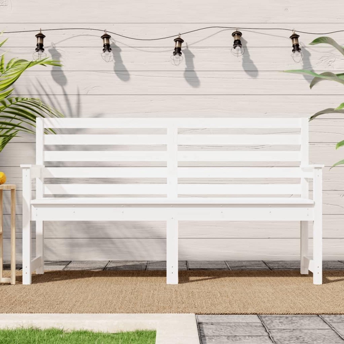 159,5x48x91,5 cm massief grenenhout wit voor tuin terras balkon tuinmeubelen buiten met rug en armleuning