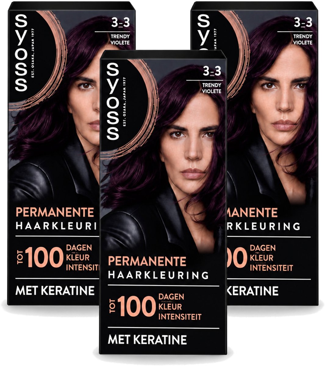 3 x SYOSS Permanent Coloration 3-3 - Haarverf - Trendy Violet - Voordeelverpakking - 3 stuks