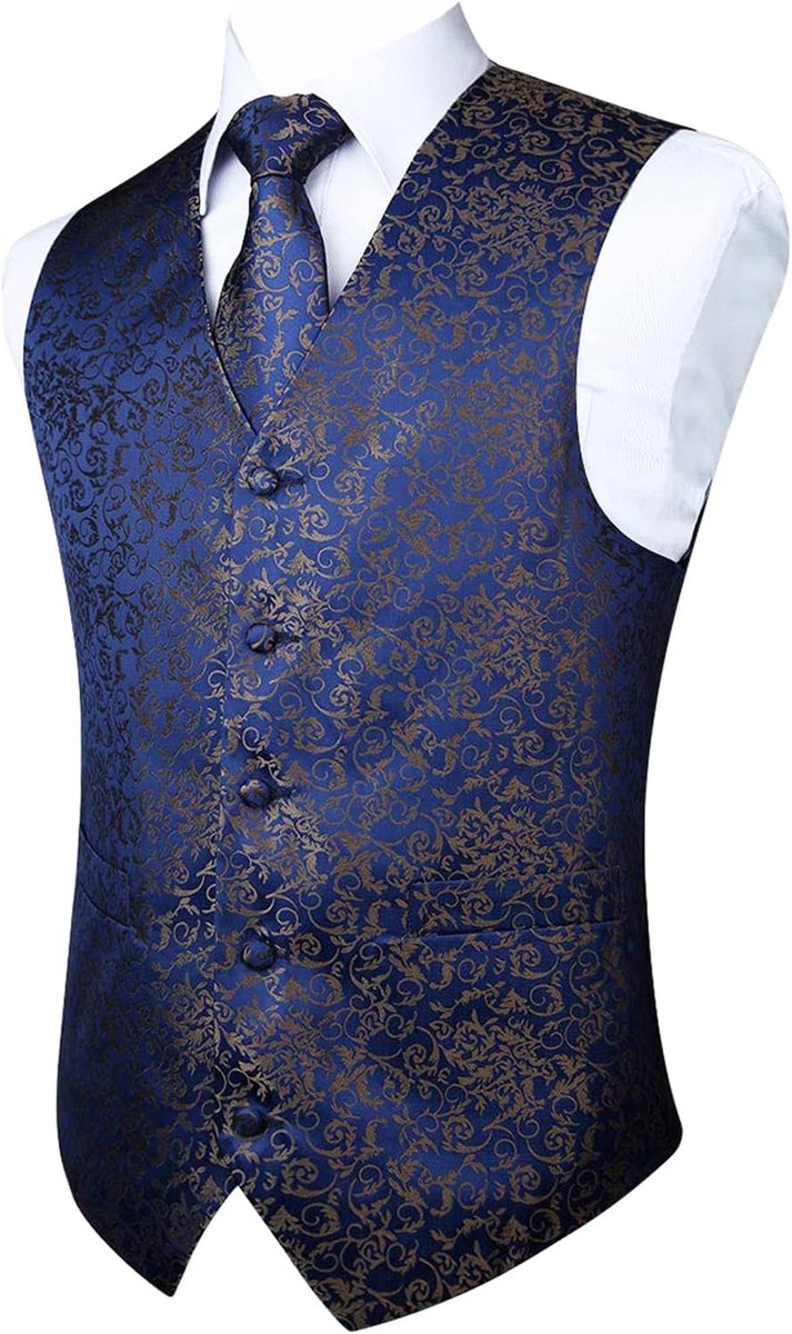 Gilet voor heren, paisley-gilet voor bruiloft, stropdas, pochet, bloemenpatroon, jacquard feestpak, set met gilet
