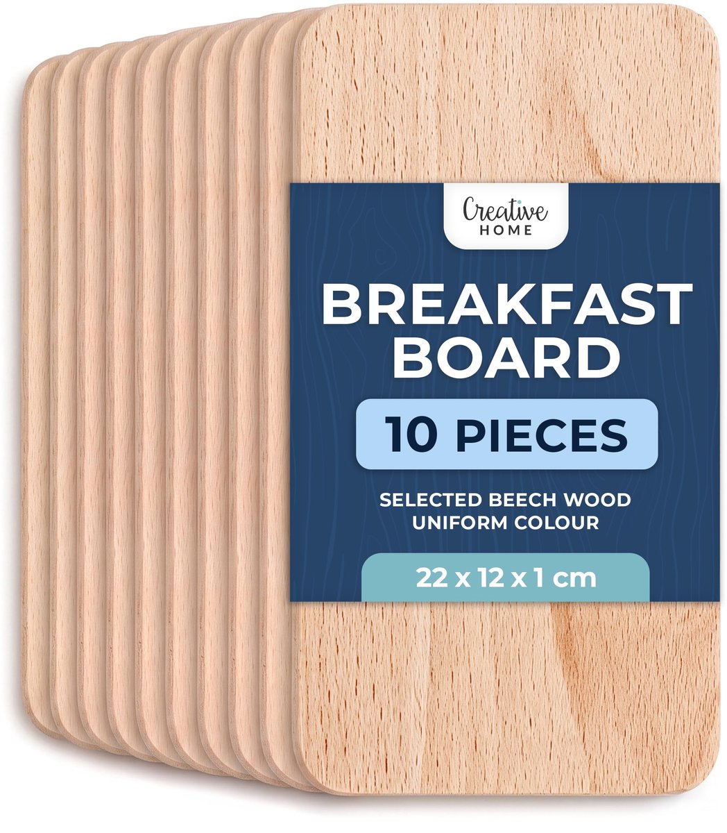 Creative Home set van 10 houten ontbijtplankjes, 22 x 12 cm, Houten plankje Snijplank Plank, Omkeerbare snijplank Plankje Ontbijtplank Houten plank Keuken voor brood, vlees en groenten