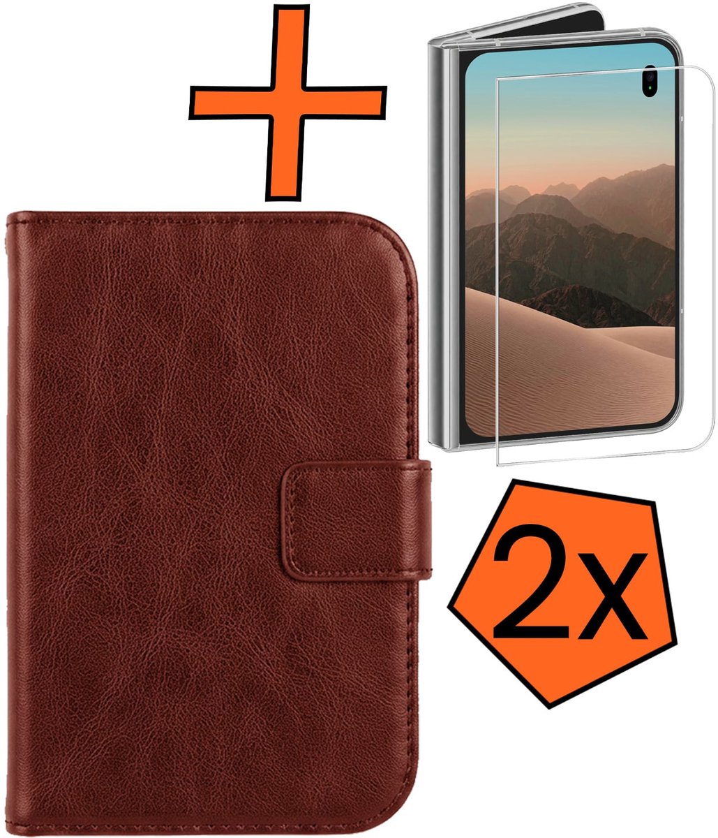 Hoes - Met 2x Screenprotector - Geschikt voor Apple iPhone Duo - Luxe Pasjeshouder - Bookcase Portemonee - Flip Case - Kunstleer Book Case - Flipcase Hoes - Book Cover - Walletcase - PortemonneeHoes - Bruin