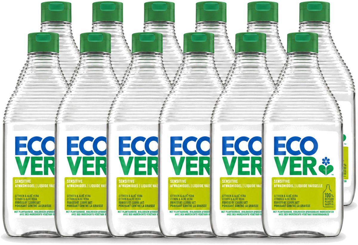 12 x Ecover - Afwasmiddel - Citroen & Aloë Vera - 450 ml - Voordeelverpakking - 12 stuks