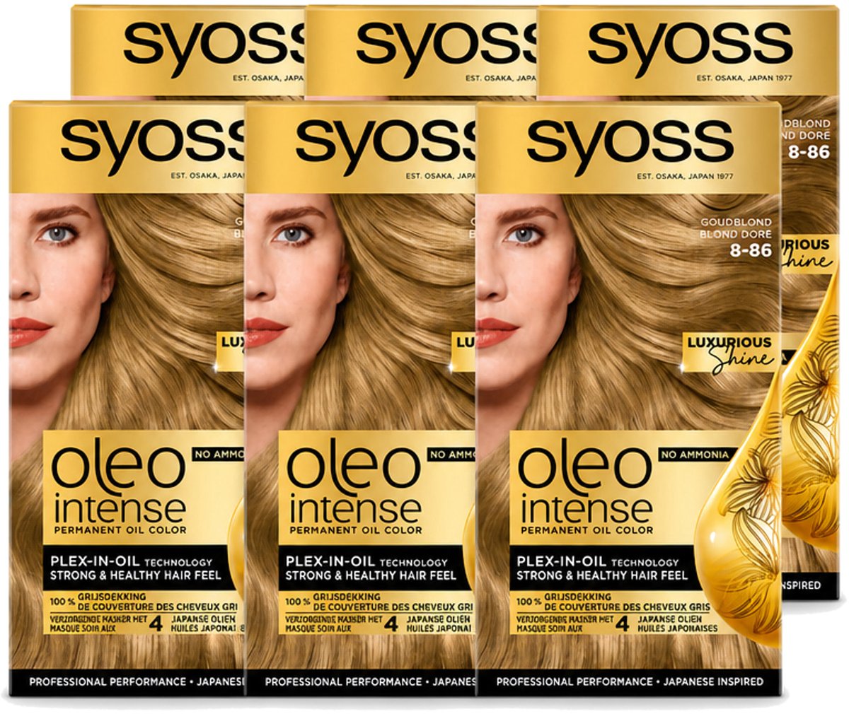 6 x SYOSS - Oleo Intense 8-86 Golden Dark Blond - Haarverf - Zonder Ammoniak - Grijsdekking - Langdurige Kleur - Voordeelverpakking - 6 stuks
