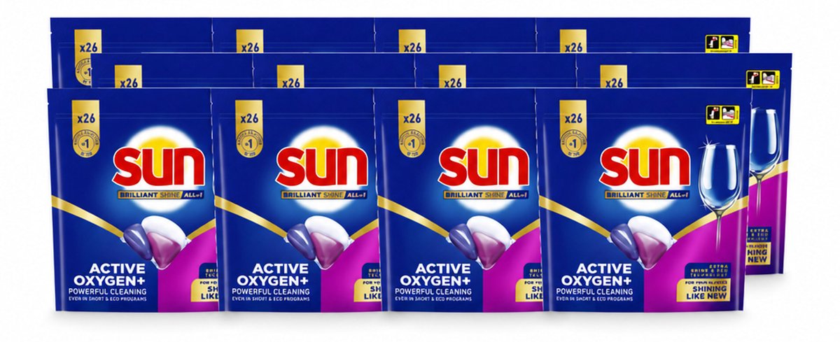 12 x Sun - Vaatwascapsules - Brilliant Shine All-in-1 - 26 capsules - Voordeelverpakking - 12 stuks