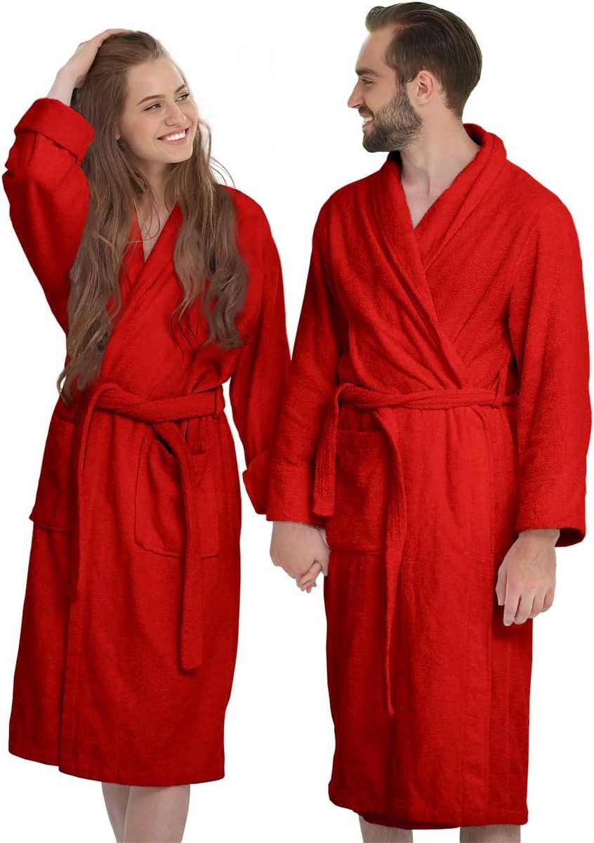 Badjas van badstof 100% katoen met capuchon - badjas voor heren en dames - maat M rood