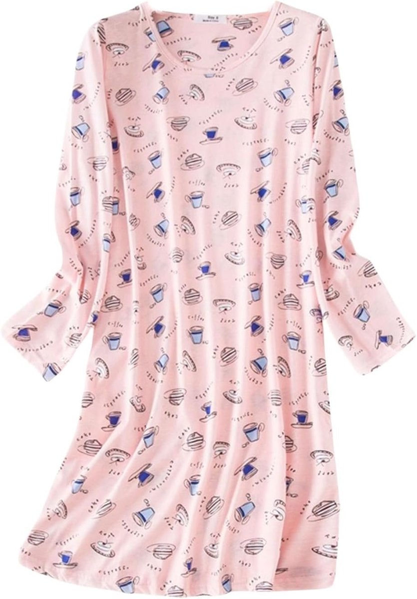 Pyjama voor dames, zomer, katoen, licht, lange mouwen, pyjama, satijn,