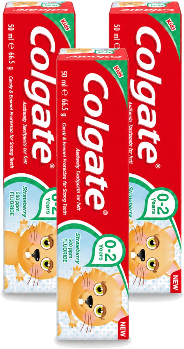 3 x Colgate - Aardbeismaak - Kindertandpasta - Voor 0 tot 2 jaar oud - 50ml - Voordeelverpakking - 3 stuks
