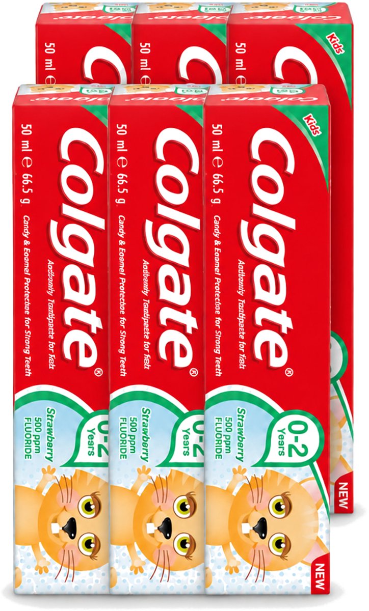 6 x Colgate - Aardbeismaak - Kindertandpasta - Voor 0 tot 2 jaar oud - 50ml - Voordeelverpakking - 6 stuks