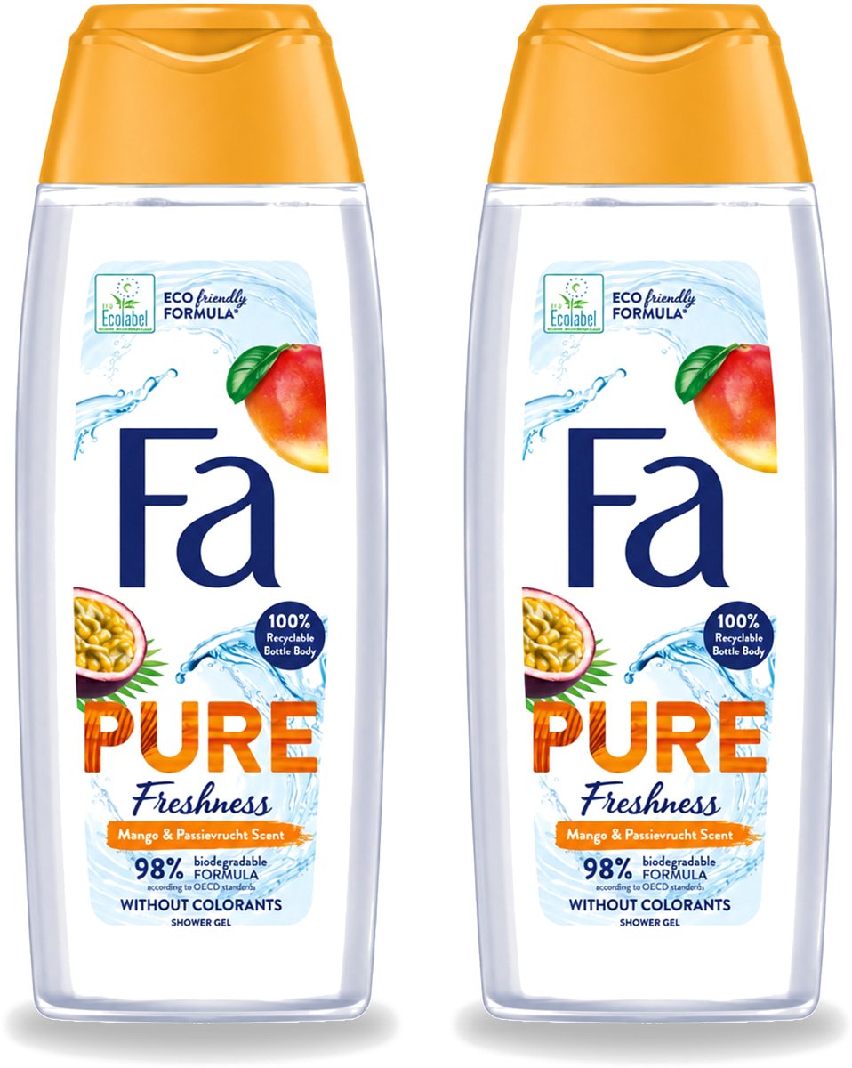 2 x Fa - Douchegel - Pure Freshness Mango & Passievrucht - Verfrissend & Zoet - Hydraterend - 250 ml - Bulkverpakking - 2 stuks