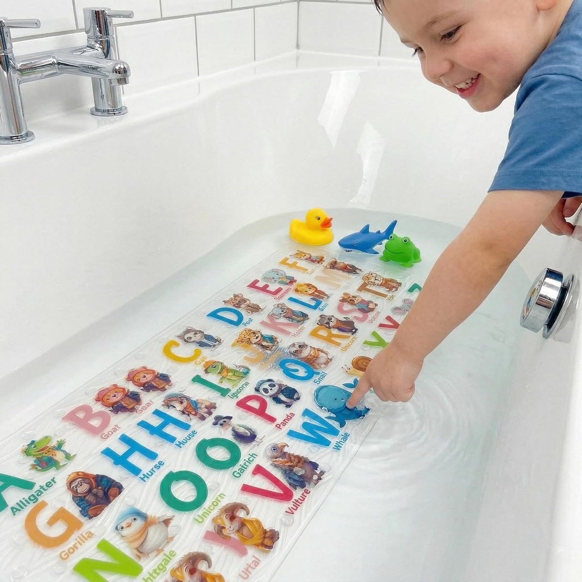 Kids Badmat - Antislip Badmat 71 x 40 cm XL Grote Maat Badmatten Antislip Douchematten voor Badkamer Vloer (Dieren), (FHD-NIEUW)
