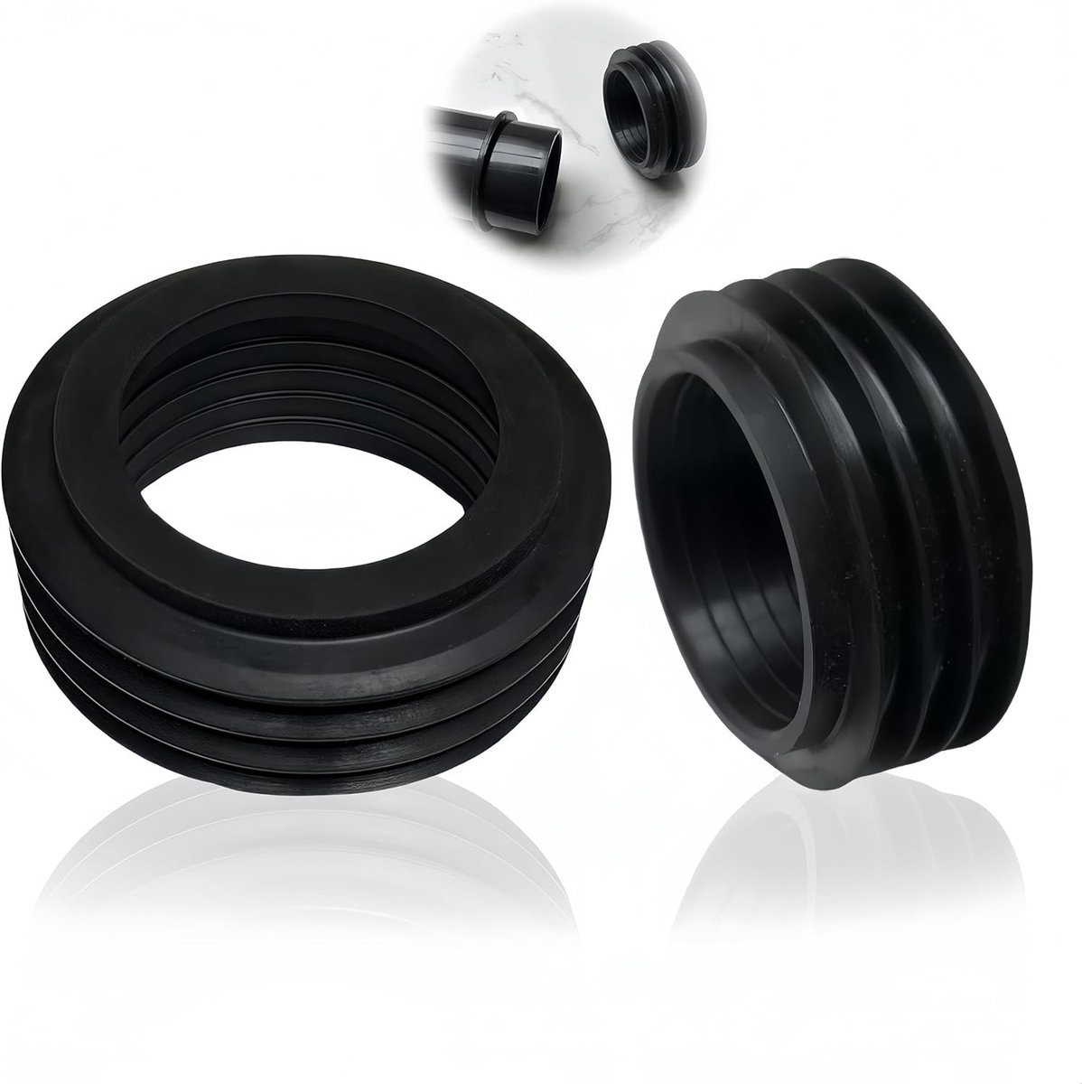 Verbindingsring voor inbouwreservoir, rubber manchet, binnen Ø 36-45 mm, buiten Ø 60 mm, hoogte 26 mm, geschikt voor toilet, afvoerbuizen en koppelingen