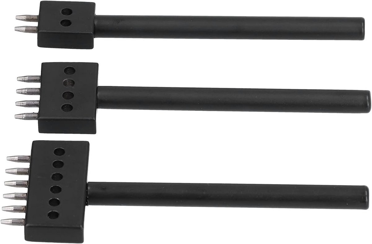 3st Lederen Prikgereedschap Set, 2/4/6 Koolstofstaal Riek Rij Circulaire Geslepen Ronde Perforator voor Lederen Ambacht;(Teeth 6mm)