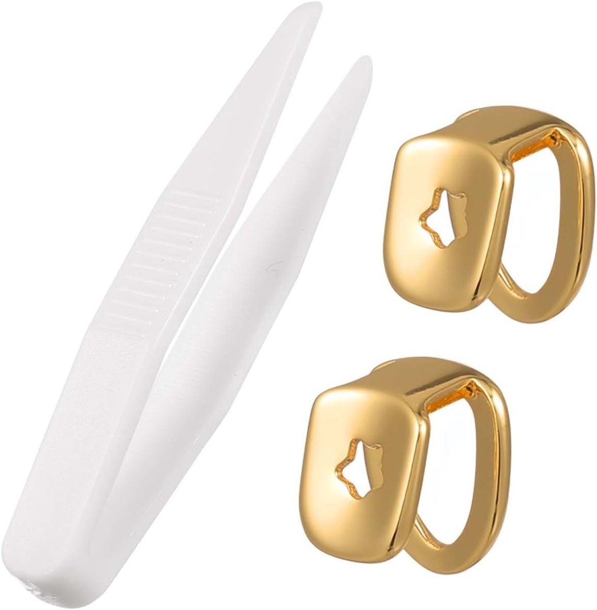 Twee Gouden Tanden Grills voor Hip Hop Feesten, Halloween, Fotoshoots en Verkleedaccessoires - Set van 2