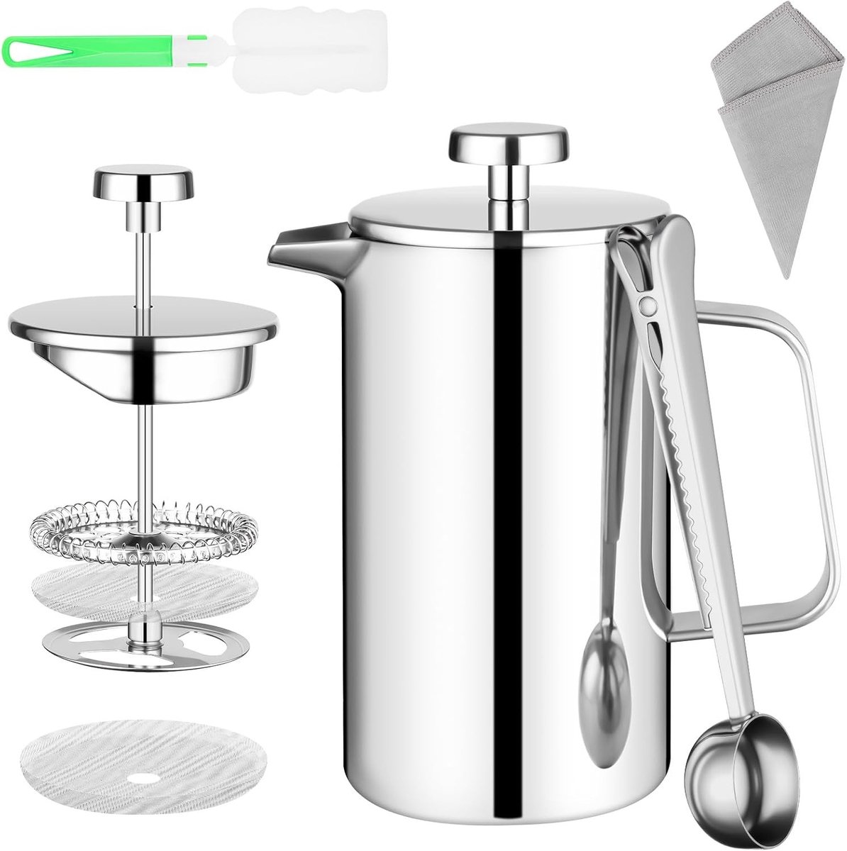 Koffiezetapparaat voor French Press, 350ml Hoogwaardige French Press met Filters en RVS Lepel voor Thuis, Kamperen en Reizen