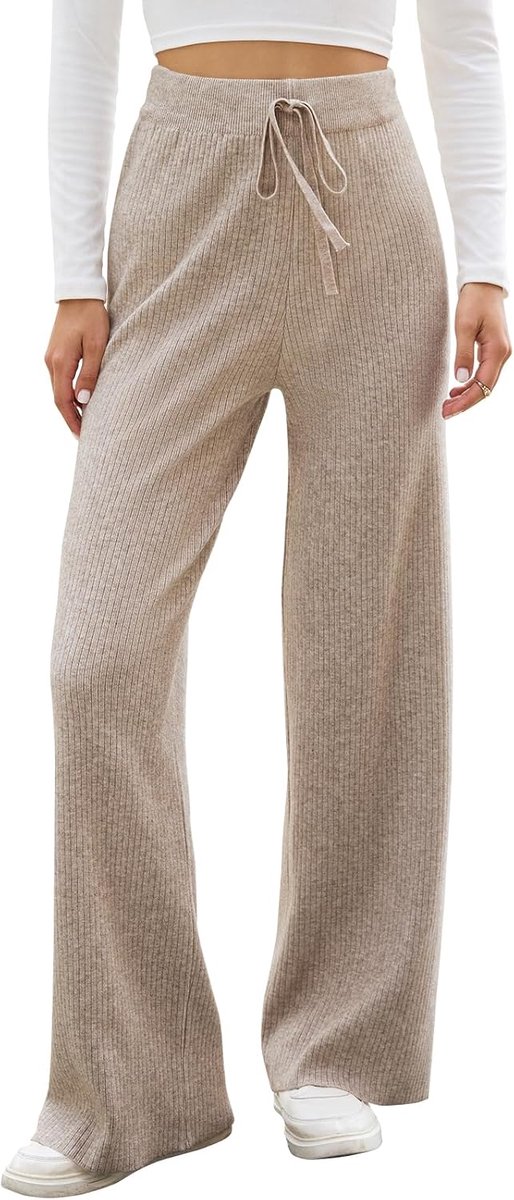 Damesbroek met hoge taille, brede broek met verstelbaar trekkoord, palazzo, losse en casual broek