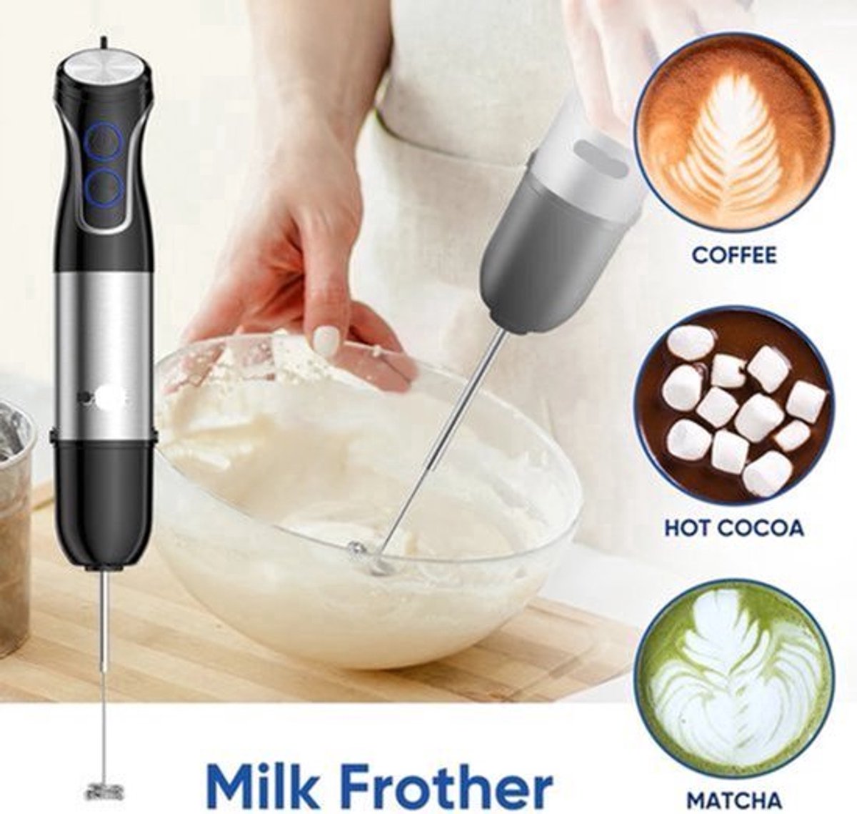 Staafmixer 5-in-1 - Staafmixer - Staafmixer Set - 1500W - RVS Messen - Hakmolen - Klopper - Smoothies - Soepen - Babyvoeding