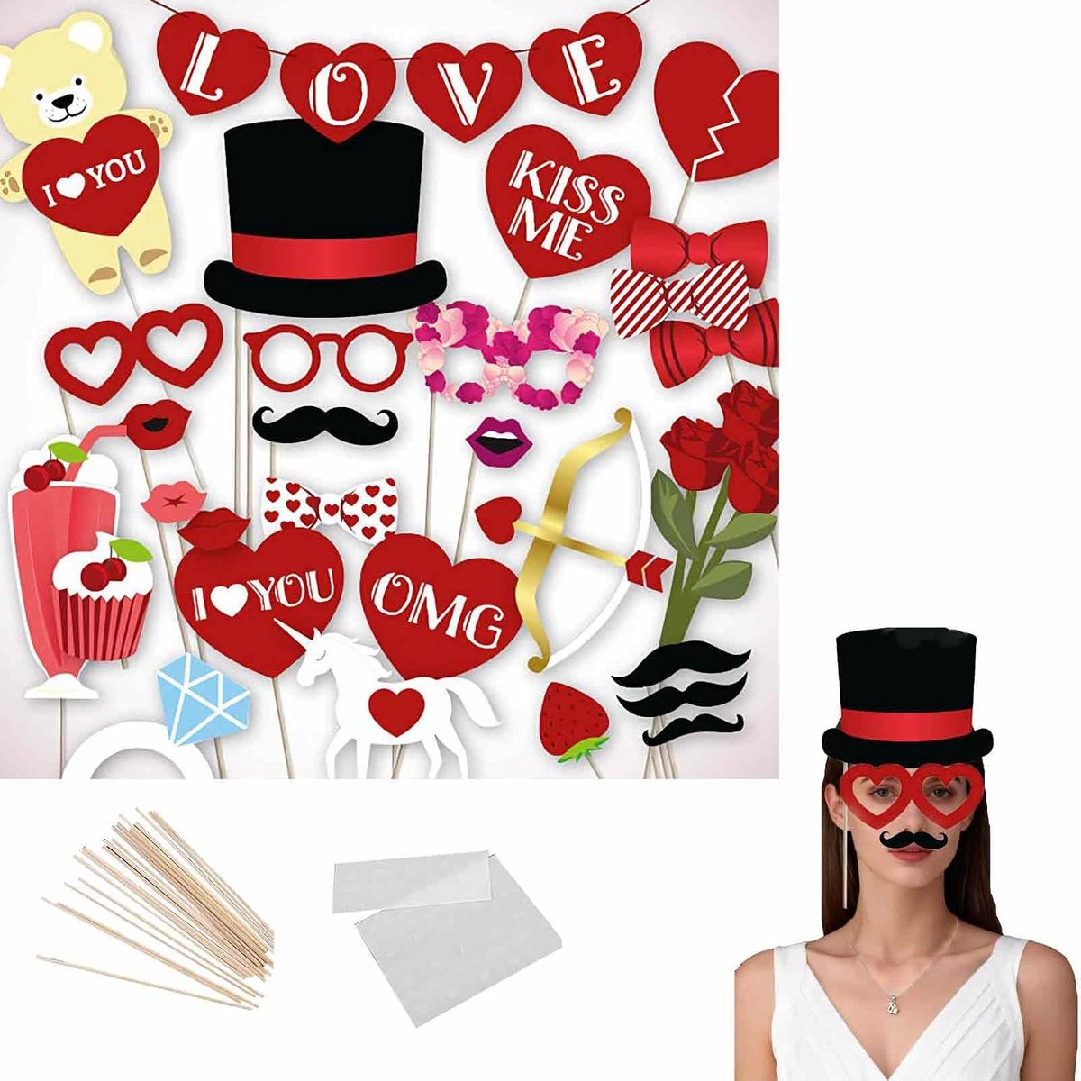 foto rekwisieten bruiloft set 35 stuks romantische photobooth props met stokjes en plakpunten rood thema voor huwelijksfeest decoratie
