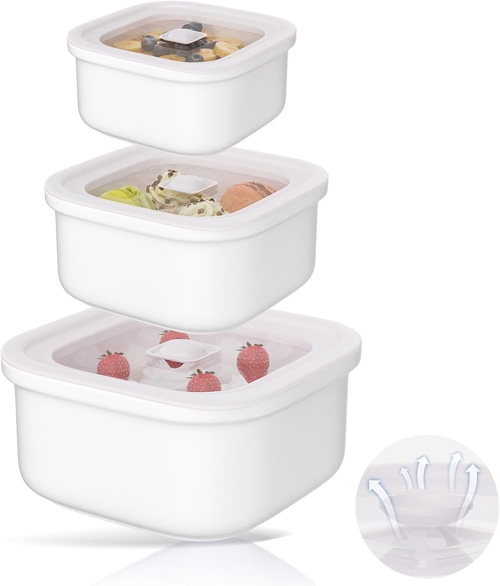 Contenitori Ermetici Per Alpinenti Set van 3 kunststof containers voor onderweg, met luchtdichte stoomventieldeksels, 100% lekvrij, BPA-vrij, veilig voor de magnetron (elegant wit)