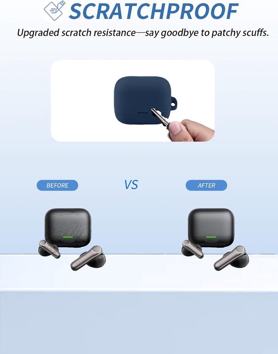 Hoes voor EarFun Air Pro 4+ oordopjes, zachte siliconen beschermhoes, compatibel met EarFun Air Pro 4 Plus, met koord, stofdicht, stootvast en duurzaam, blauw — afbeelding 4