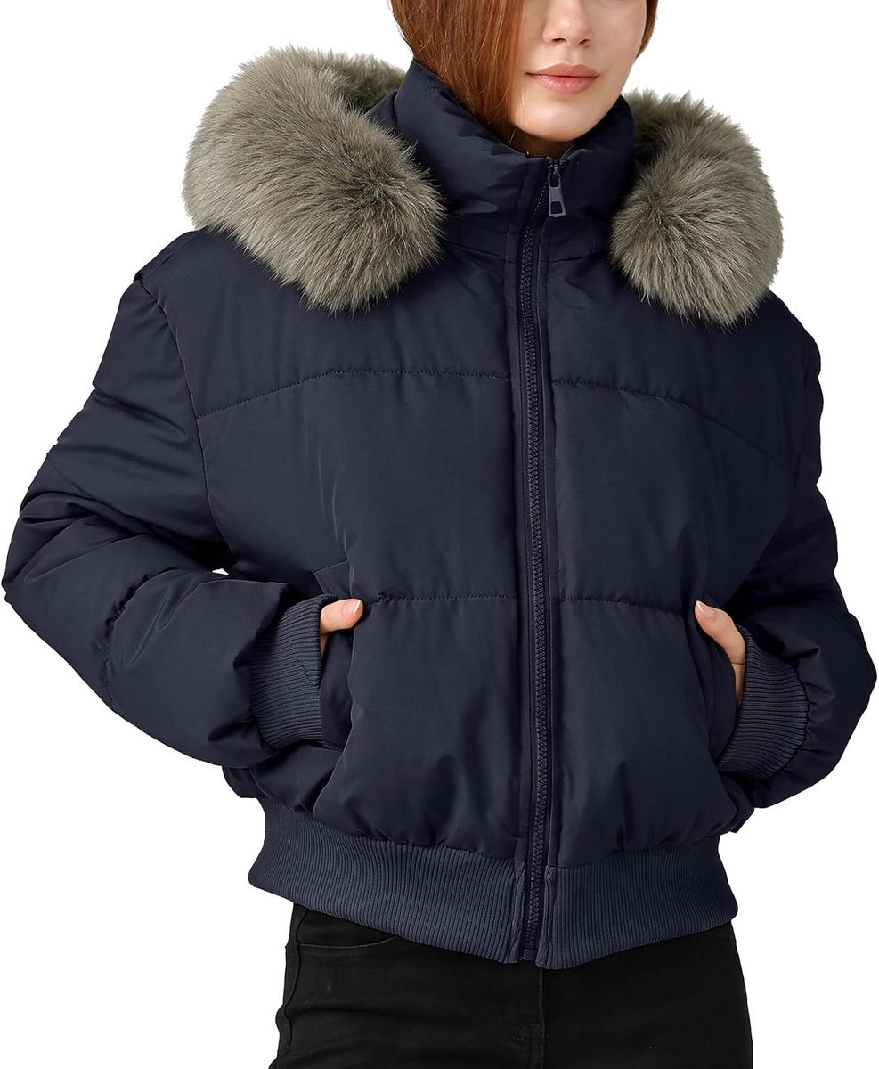 - Korte jas met capuchon, afneembare bontkraag, voor dames, warme winterjas, M-XXL