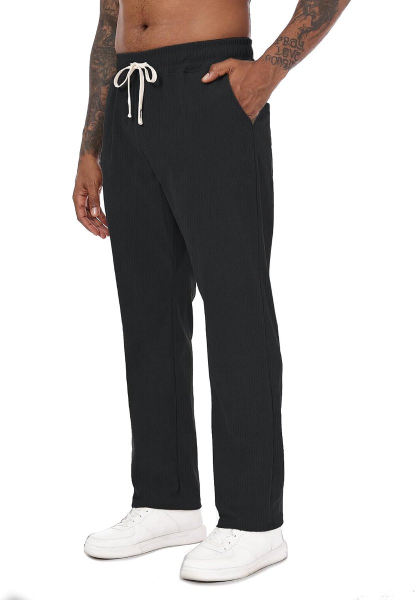 Corduroy chinobroek voor heren, regular fit, corduroy vrijetijdsbroek met zakken en elastische tailleband, voor kantoor, stad en dagelijks gebruik