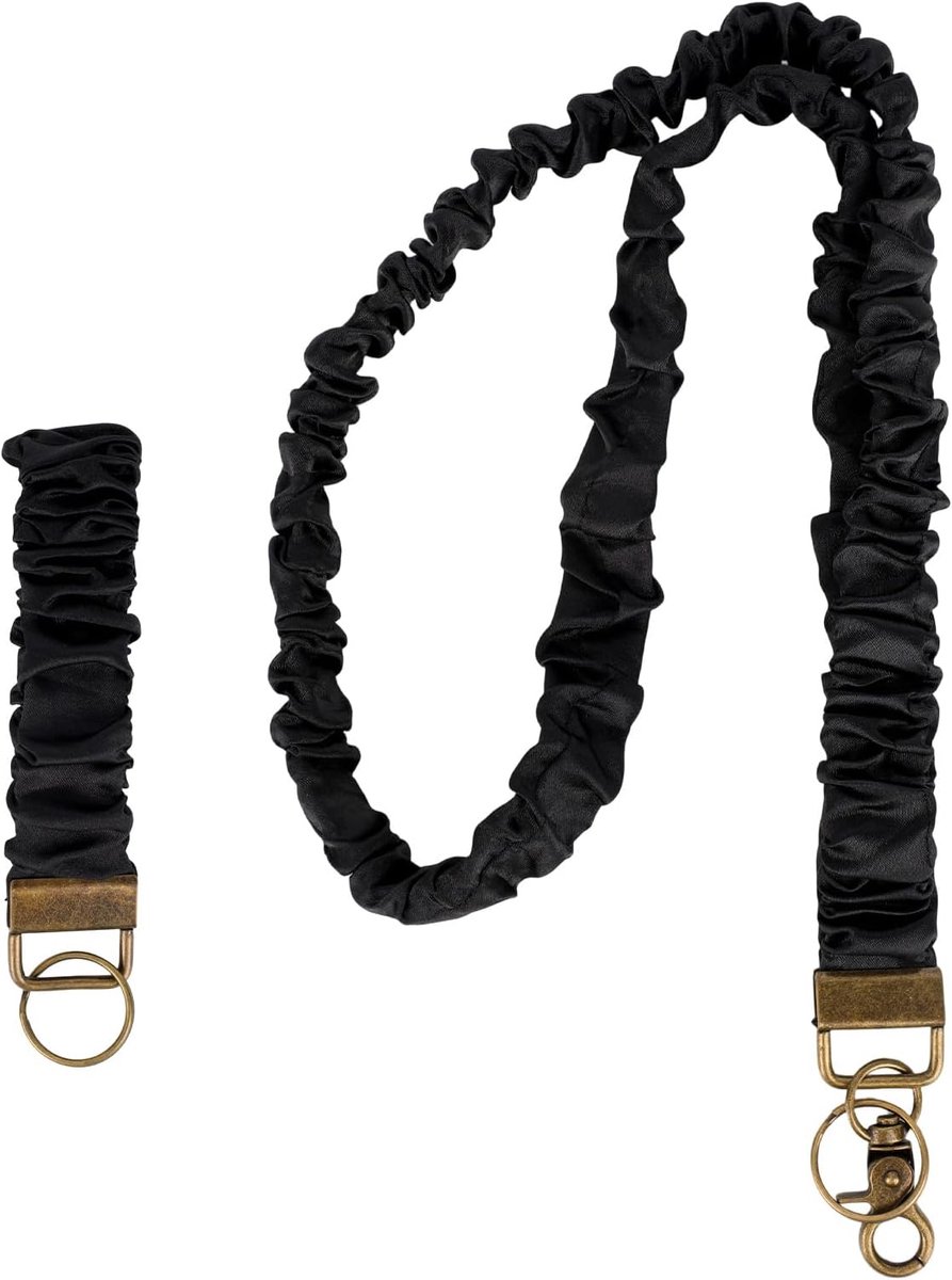 Lanyards voor Leraren, Zwarte Rekbare Scrunchie Lanyard met Polsband Schattige Sleutelhangerhouder voor Leraren Vrouwen