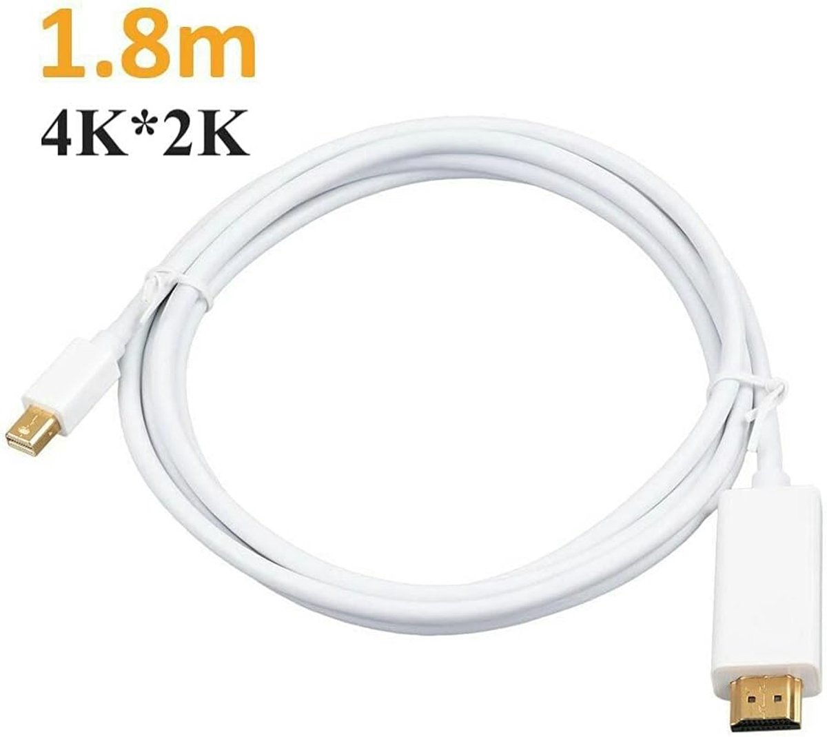 4K Mini DisplayPort DP-naar-HDMI-kabel, vergulde 1,8 m HDTV-adapterconverter, ondersteunt Thunderbolt voor Apple Mac, MacBook Air Pro, iMac