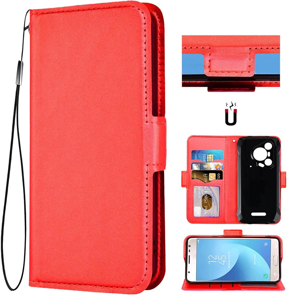 Leer met camerabescherming PU flip bookstyle magnetische hoes cover case voor Blackview BL7000 5G AI Smartphone (rood)