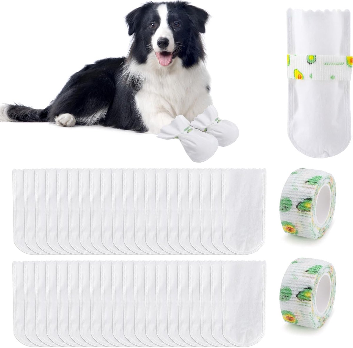 Schoenen met zelfklevende bandage, wegwerpsokken voor honden, antislip, verstelbaar, waterdicht, voor wandelingen binnen en buiten (M; middelgrote hond)