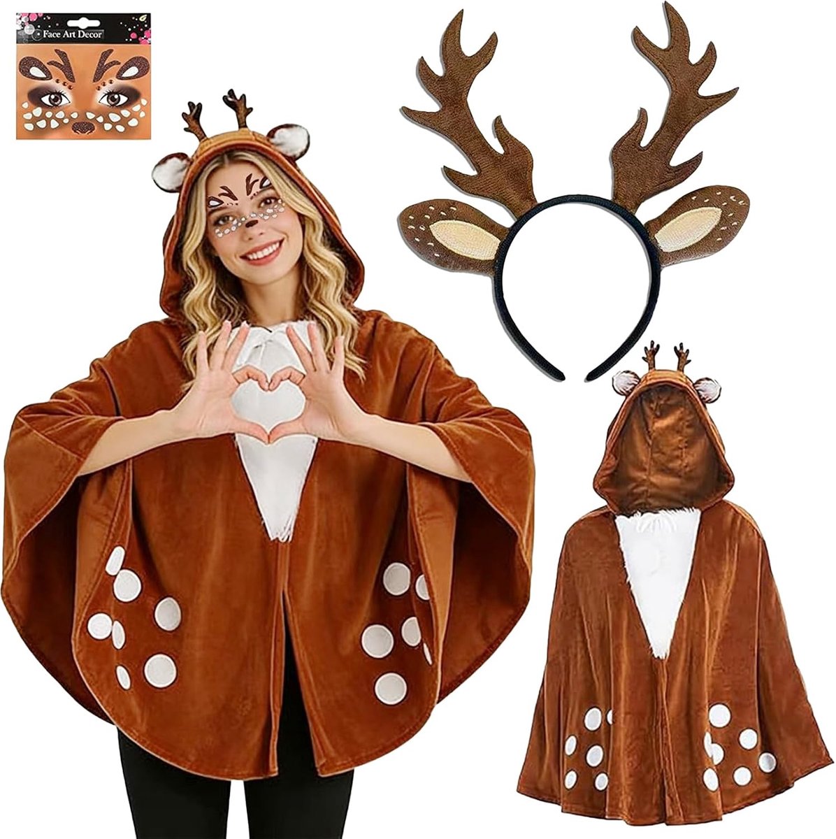 dames, rendierkostuum meisjes, rendierkoppen stickers, party, Halloween, Kerstmis, kledingaccessoires, carnaval cosplay