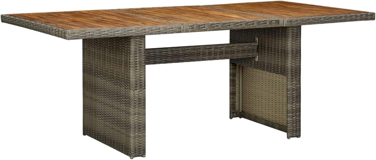 Tuintafel, terrastafel, balkontafel, eettafel met houten tafelblad, bruin polyrotan