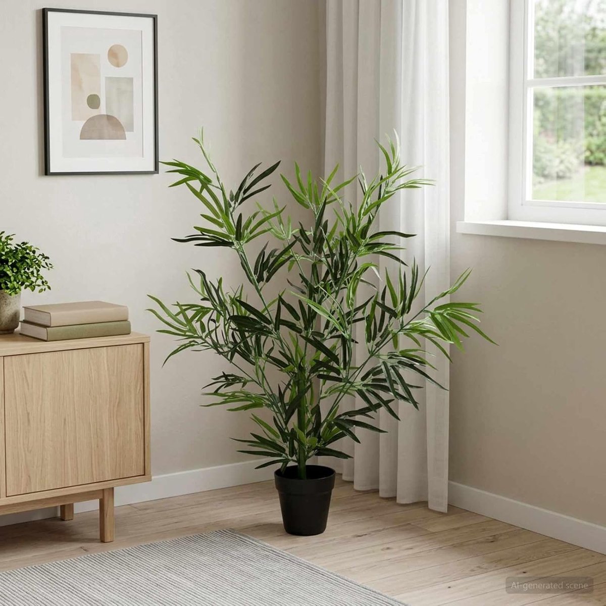 Kunstbamboeboom, plantendecoratie van stof en bamboe, 90 cm