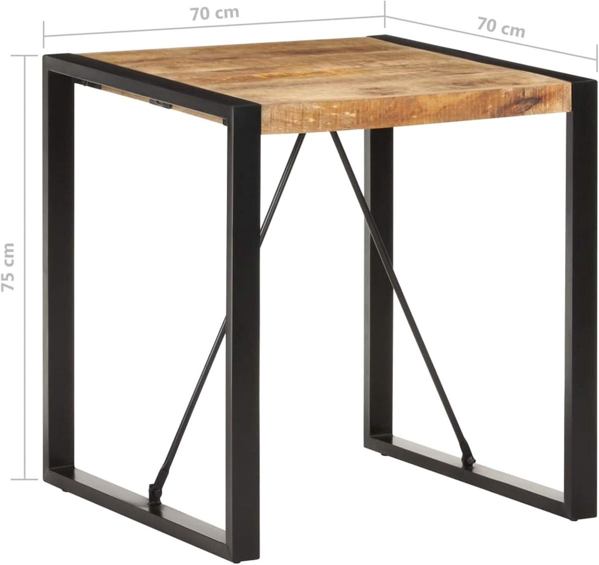 Eettafel, keuken, eetkamer, vierkant, industrieel, vintage, van onbehandeld mangohout, 70 x 70 x 75 cm, vintage industriële tafel, vierkante tafel, vintage eettafel