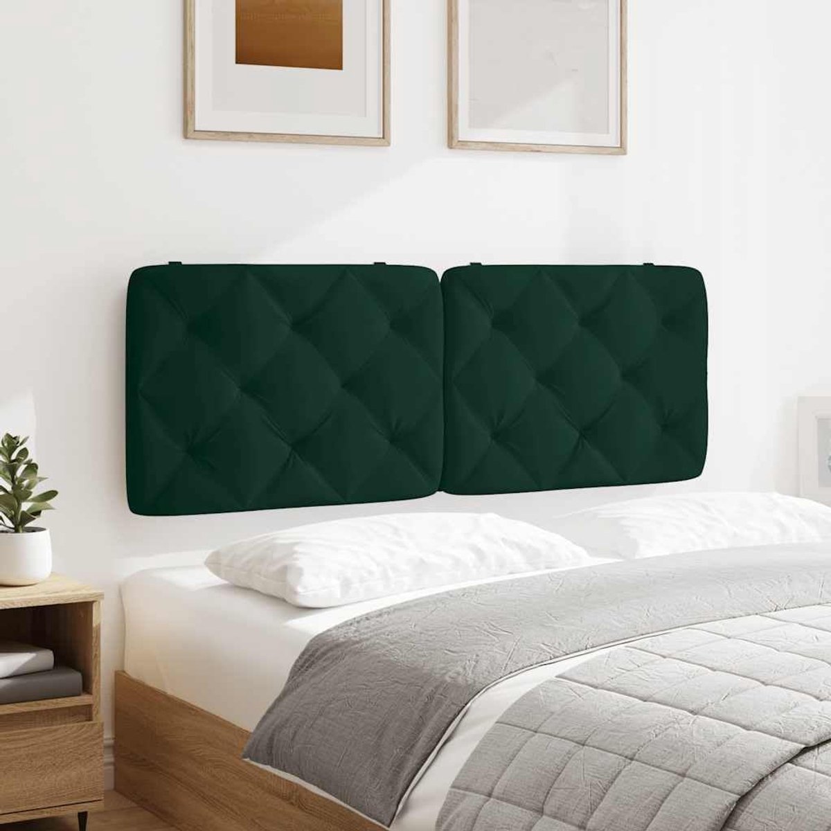 Hoofdkussen fluweel donkergroen 120 cm, zacht kussen hoofdsteun met spons, met ritssluiting en riemen voor wandmontage, ideaal voor slaapkamer