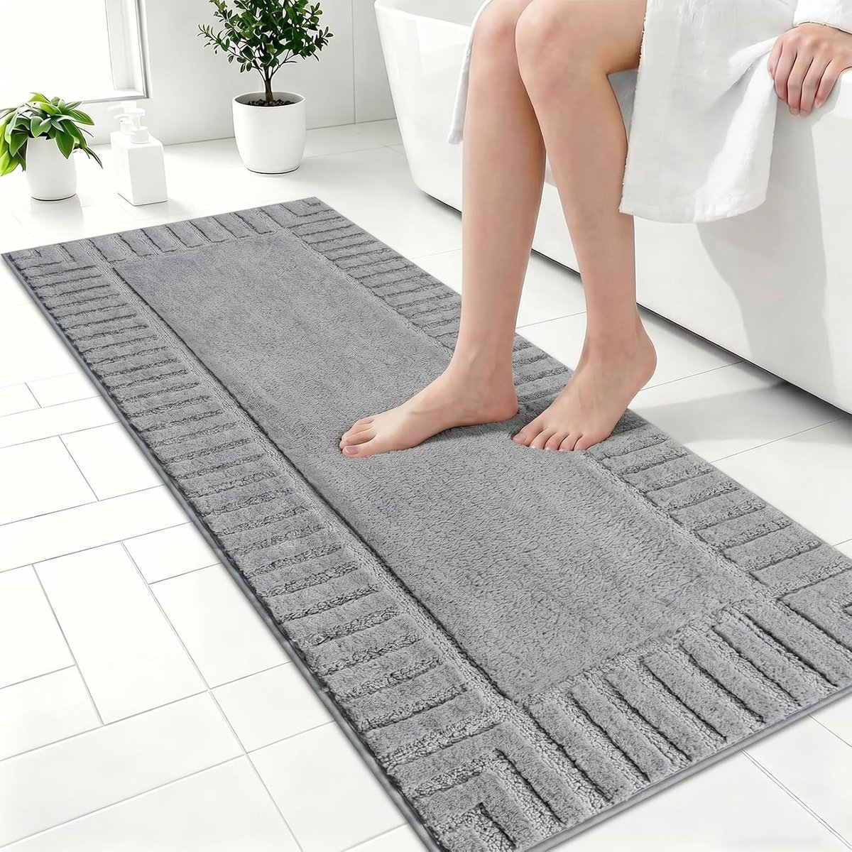 Badmat, antislip, machinewasbaar, absorberend, grijs, 50 x 120 cm, zacht, microvezel, badmat