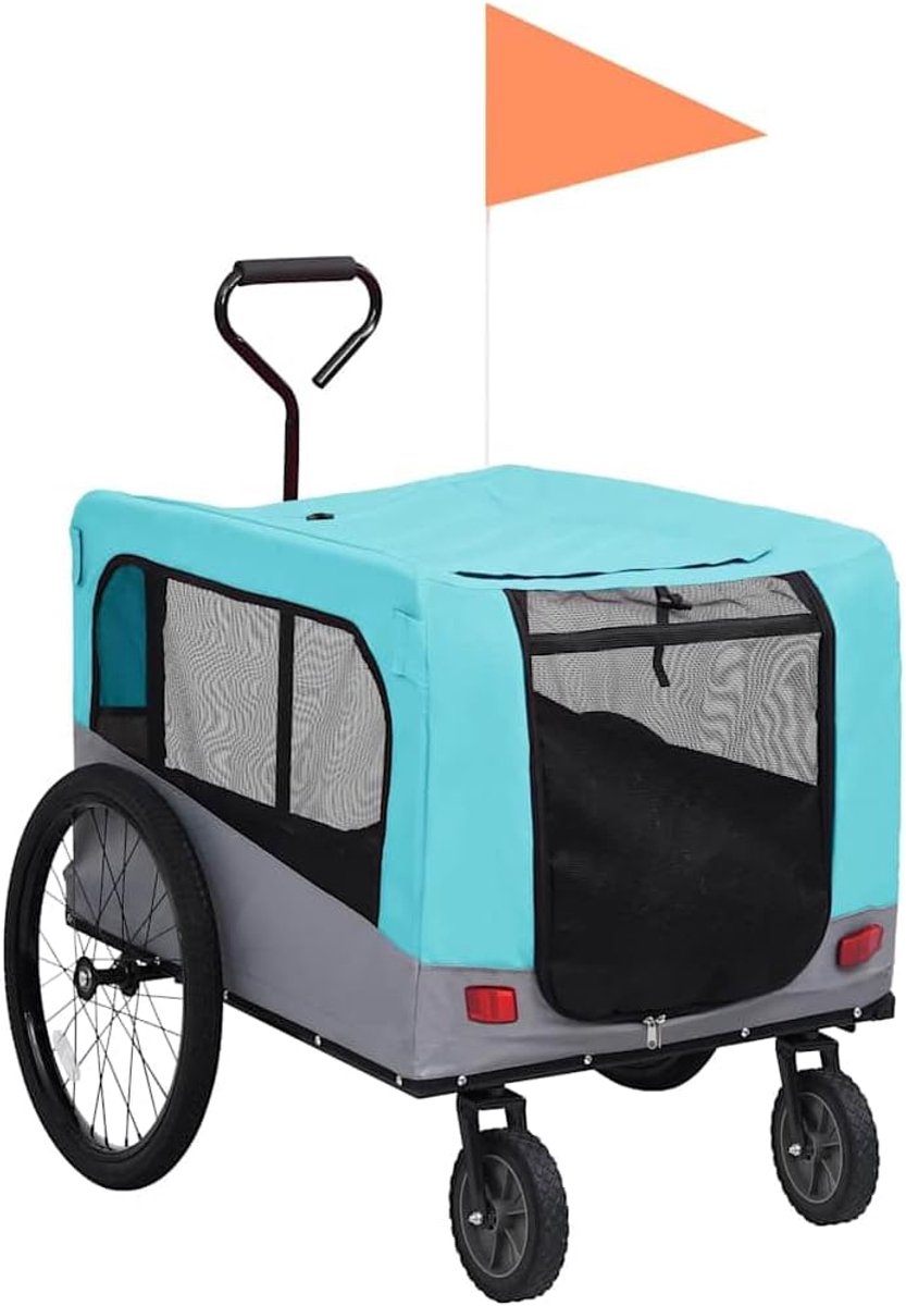 2-in-1 fietsaanhanger en hondenbuggy, opvouwbaar met vering en 360 graden draaibaar voorwiel, voor huisdieren, blauw/grijs