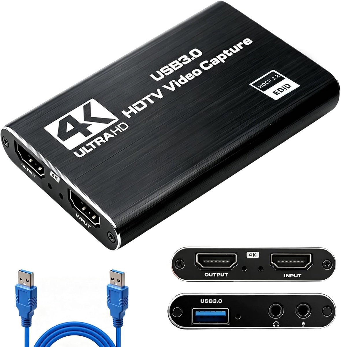 4K Video Capture Card USB 3.0 Audio Capture Card met Loop-Out 1080P 60FPS/2K 30FPS Game Capture Device voor Streaming Gaming Recording Compatibel met Windows Mac Linux PS5 Switch PC OBS Plug Play