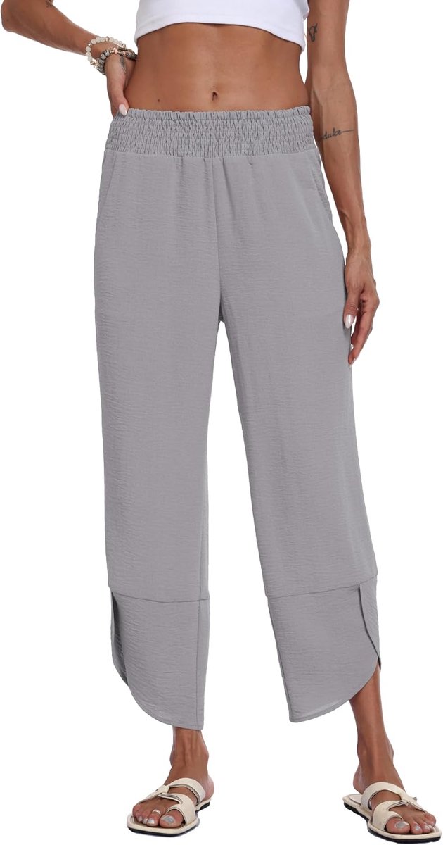 wijde pijpen, stoffen broek, hoge taille, harembroek