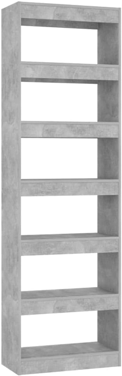 rek van hout, ruimteverdeler, boekenkast, smal, betongrijs, 60 x 30 x 198 cm, decoratief en praktisch rek voor boeken, tijdschriften, dvd's en multimedia, veelzijdig inzetbaar in