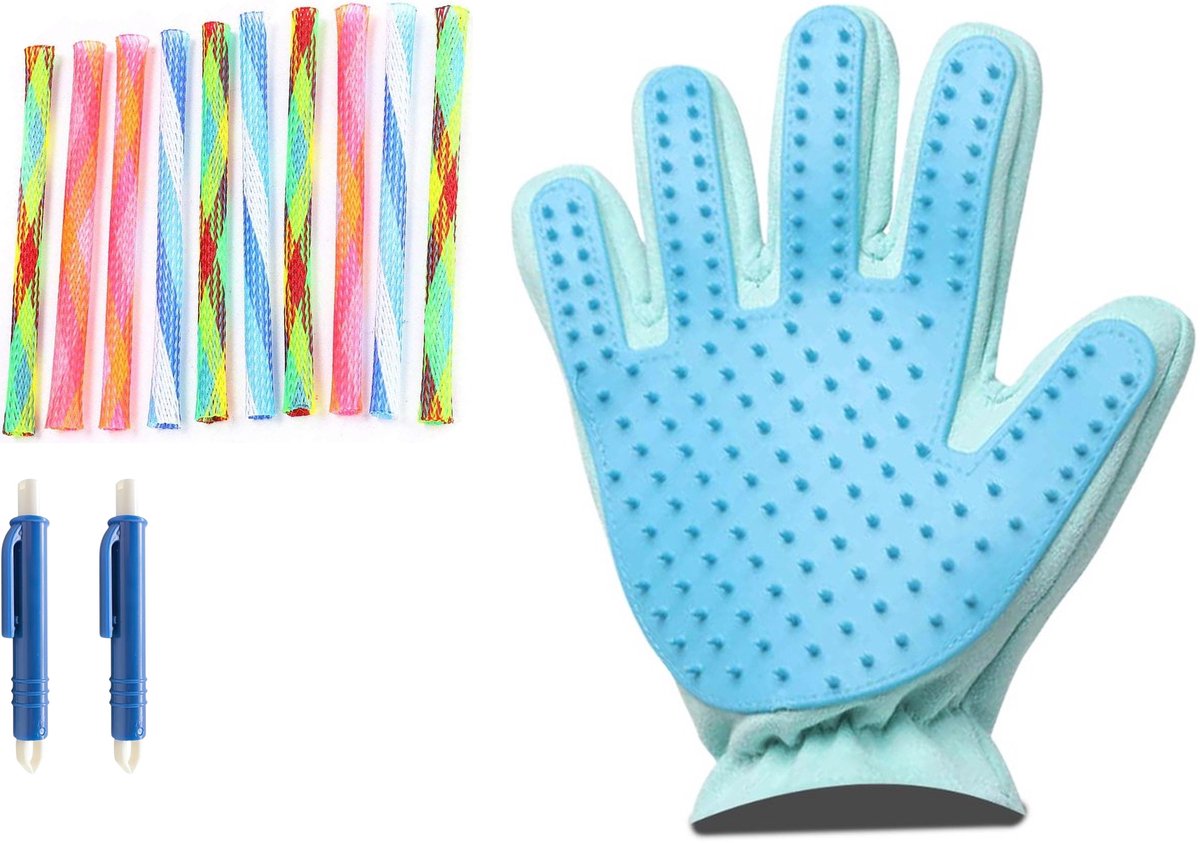 Professor Q Kattenset - Handschoen Lichtblauw - 2 Blauwe Tekenpincetten - 10 Boinks Kattenspeeltjes