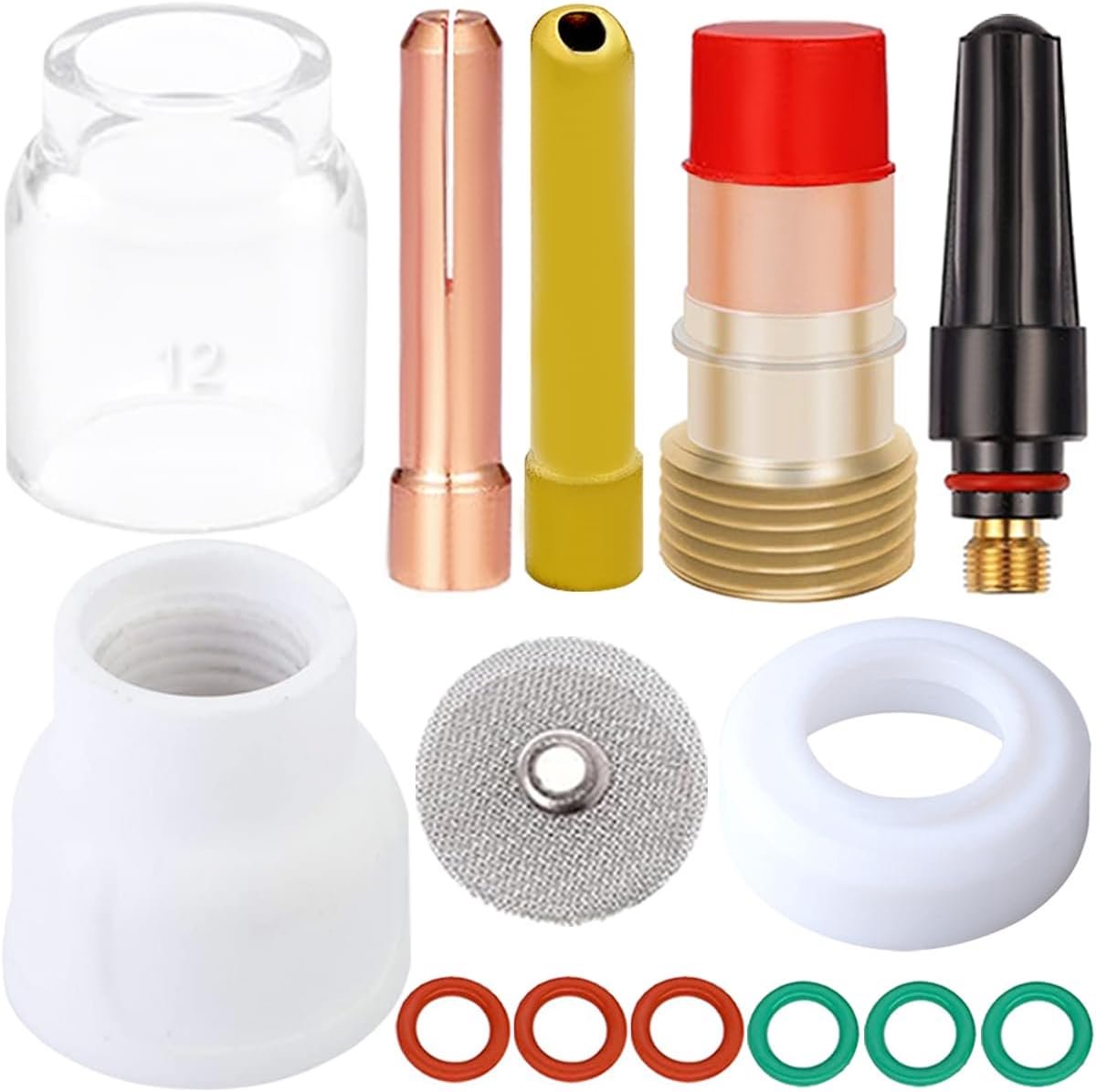 Welding Torch Accessories Kit Collets Body Glass Cup Stubby Gas Lens #12 Alumina Nozzle Cup Collets for WP-17, WP-18, WP-26 Welding Gun Consumables (14Pcs)