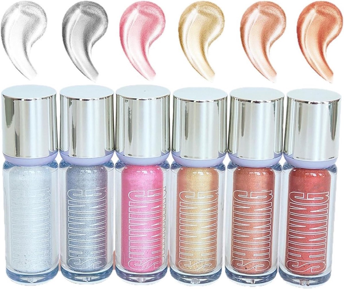 Highlighter voor gezicht, lichaam en ogen, glanzend, duurzaam, waterbestendig, 6 stuks