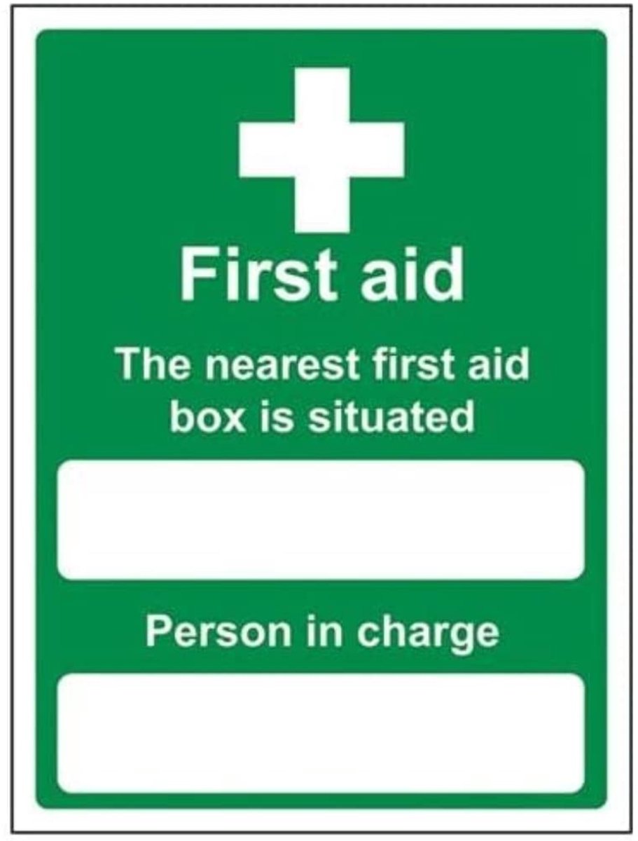"De dichtstbijzijnde First Aid Box is gelegen" Eerste hulp Algemeen Teken, Stijf Kunststof, Portret, 150 mm x 200 mm, Groen