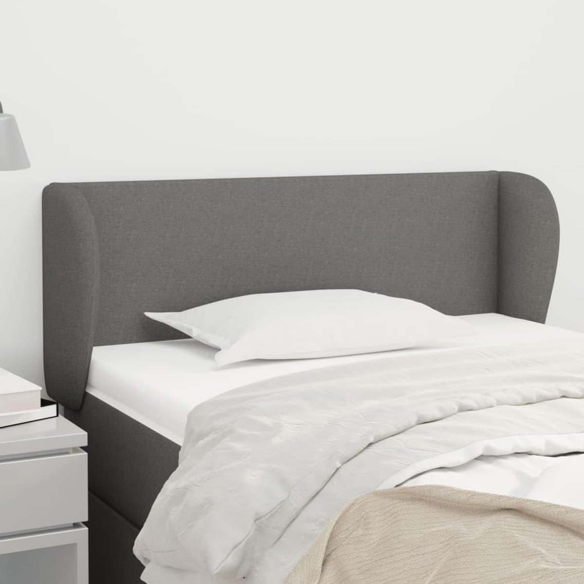 Hoofdsteun met oren, donkergrijs, 83 x 23 x 78/88 cm, stoffen hoofdeinde voor slaapkamer, slaapkamer, hotels