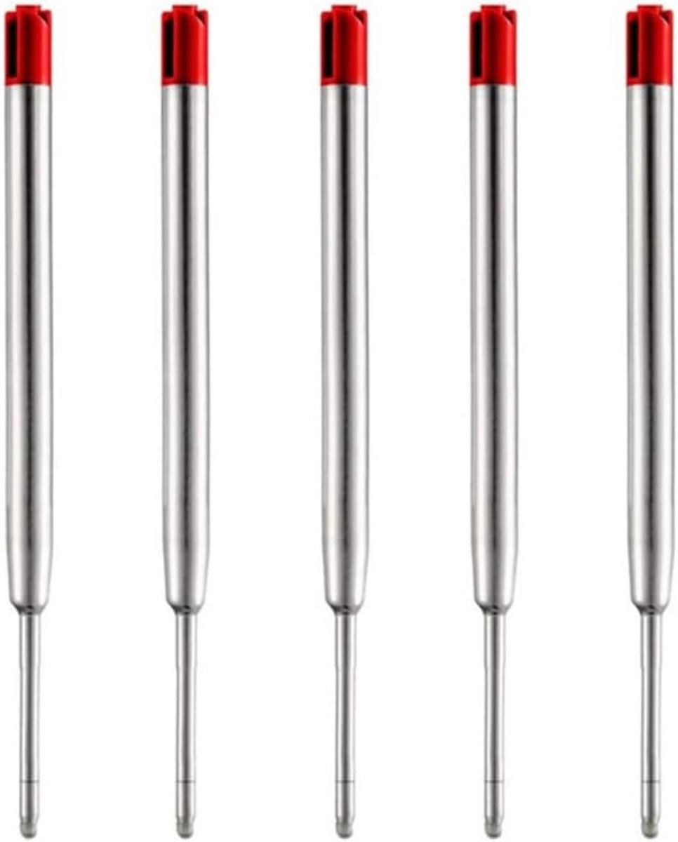 Dailygoods- Balpenvullingen 6 Stuks - Grote Vulling - Metalen Reservevullingen - 1,0 mm Schrijfkleur Rood - Universele Navullingen - Totale Lengte 99
